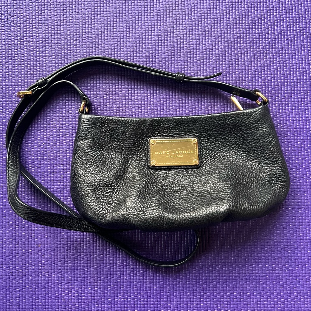 Marc Jacobs Black Leather Shoulder Bag with Gold Accents